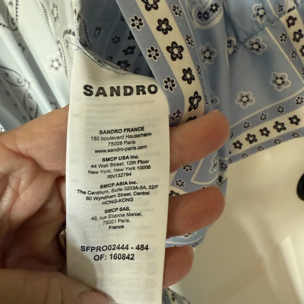 Sandro Light Blue Patterned Long Sleeve Dress - Picture 5 of 8